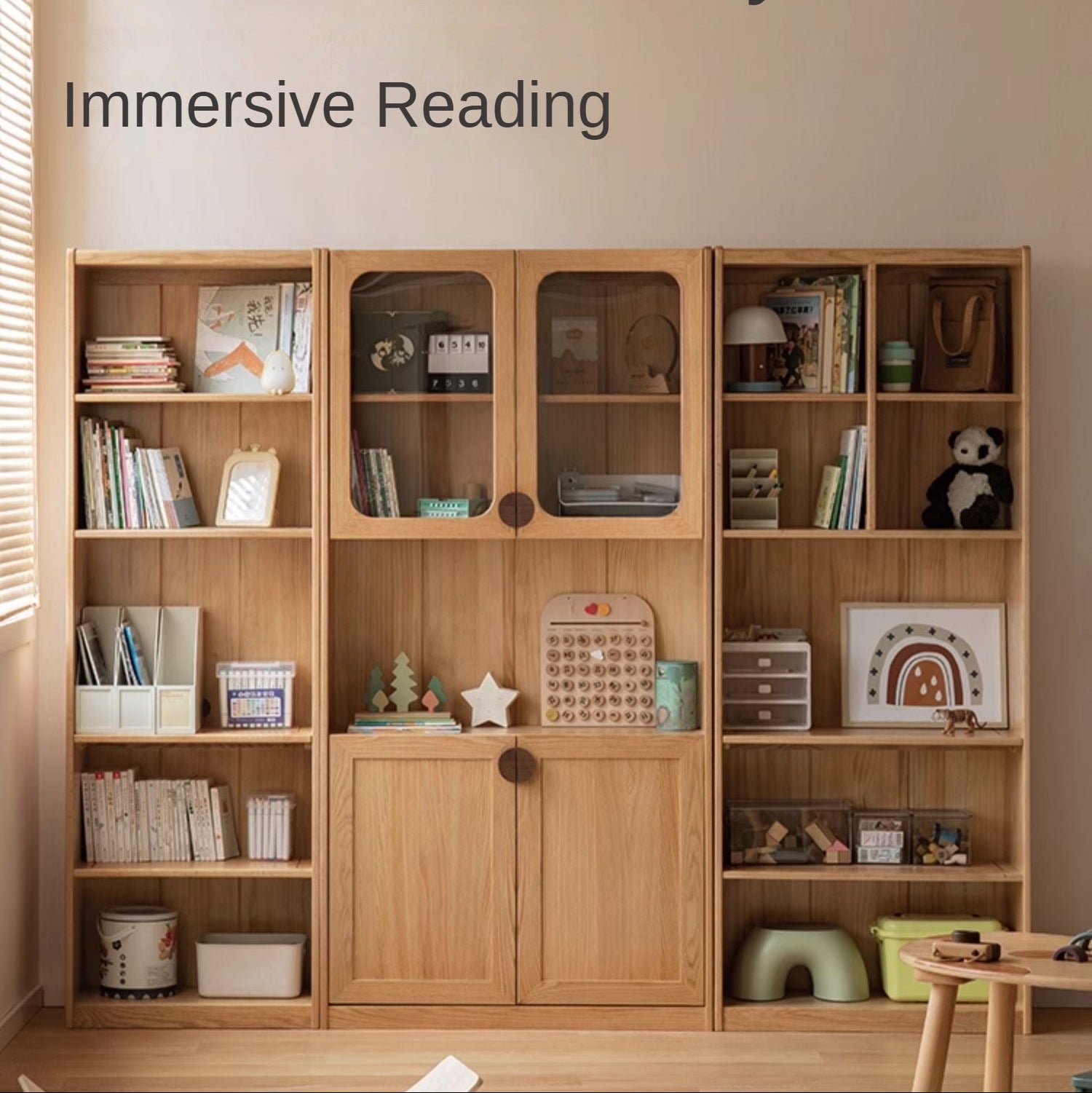 Oak Solid Wood Small Kids Bookshelf.