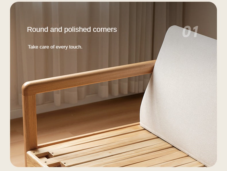 Oak Solid Wood Sitting and Sleeping Retractable Sofa Bed.