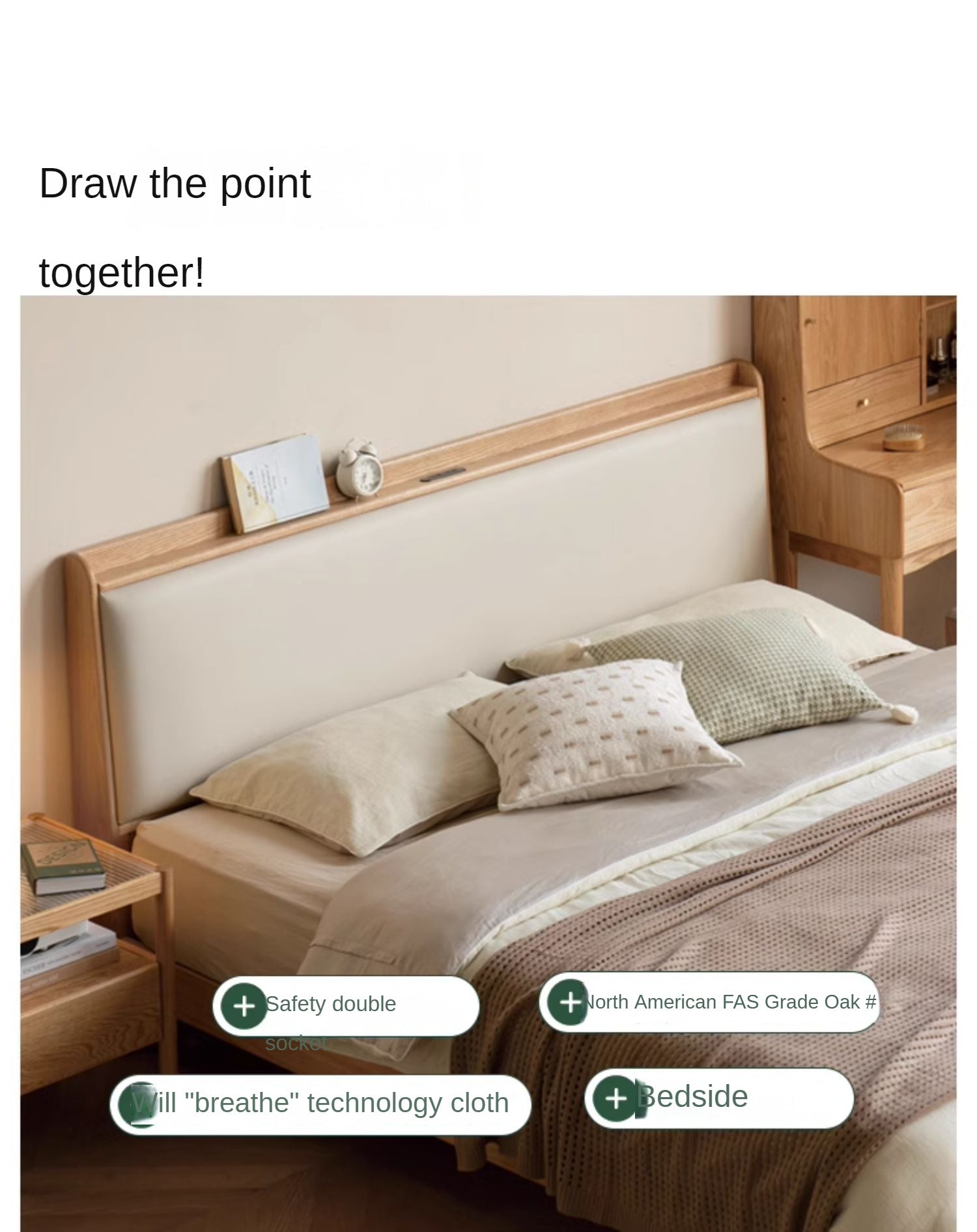 Oak Solid Wood Technology Cloth Modern and Simple Bed