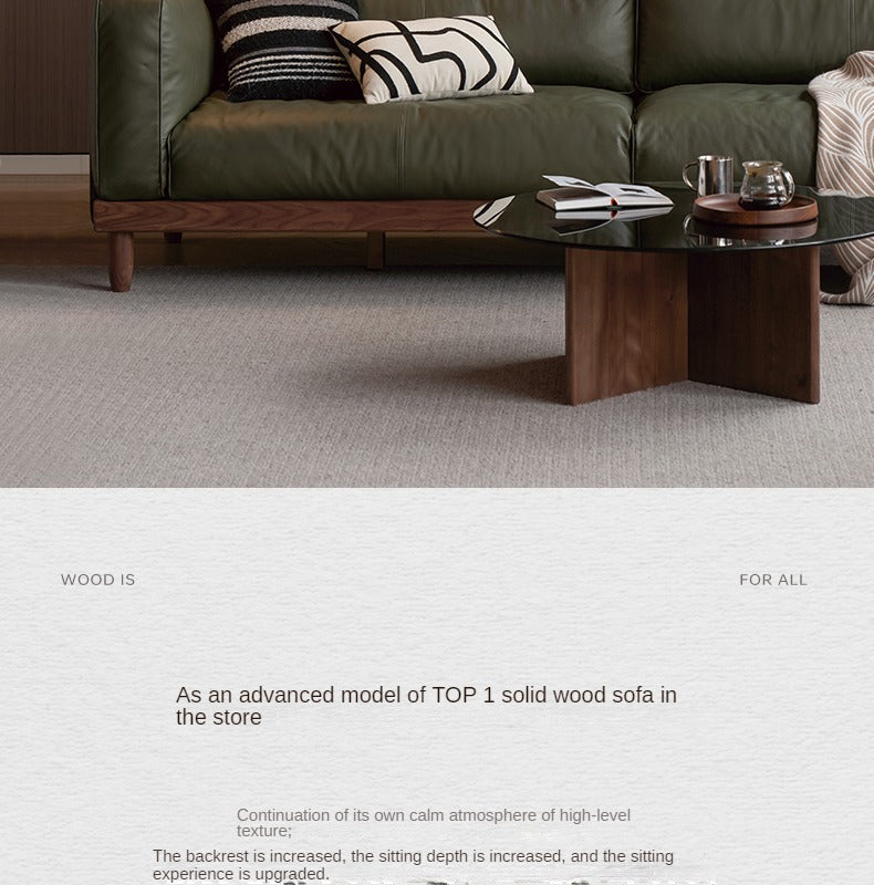 Black Walnut, Ash, Solid Sandalwood Wood Sofa with Genuine Top-Grain Yellow Cowhide Leather,fabrics