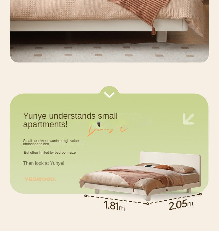 Poplar, Rubberwood Solid Wood Bed Modern Simple Cream Style