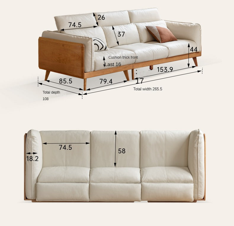 Cherry Solid Wood Black Label Leather Down Sofa.