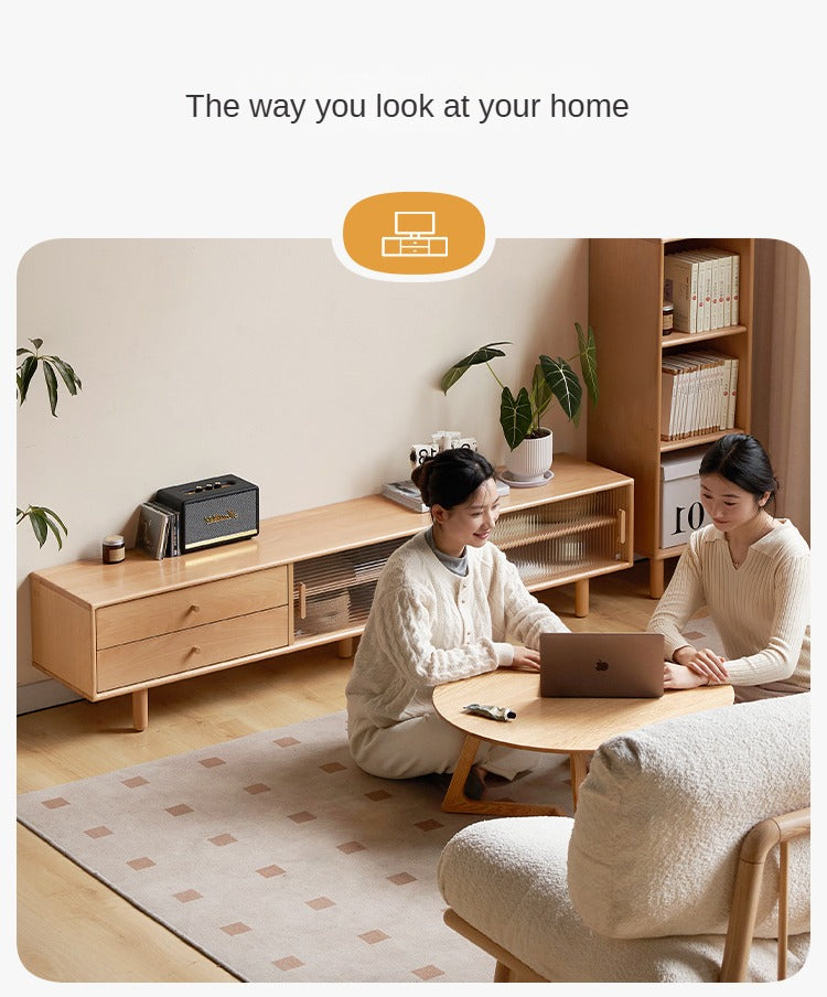 European Beech Solid Wood Large Capacity TV Cabinet.