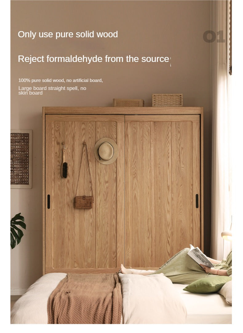 Oak, Ash Solid Wood Wardrobe Sliding Door Modern.