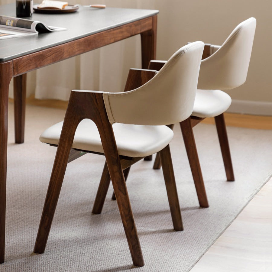 Black Walnut, Oak Solid Wood, Solid RubberWood Organic Leather, fabric Armchair 4 pcs