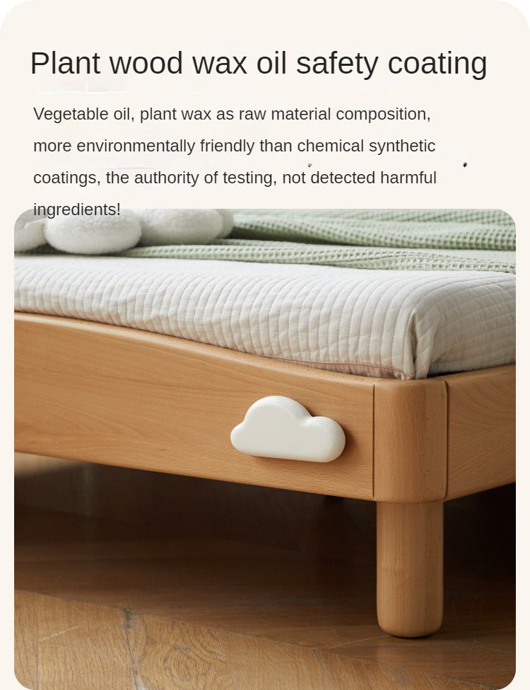 Beech Solid Wood Children's Rainbow Montessori Platform Bed.