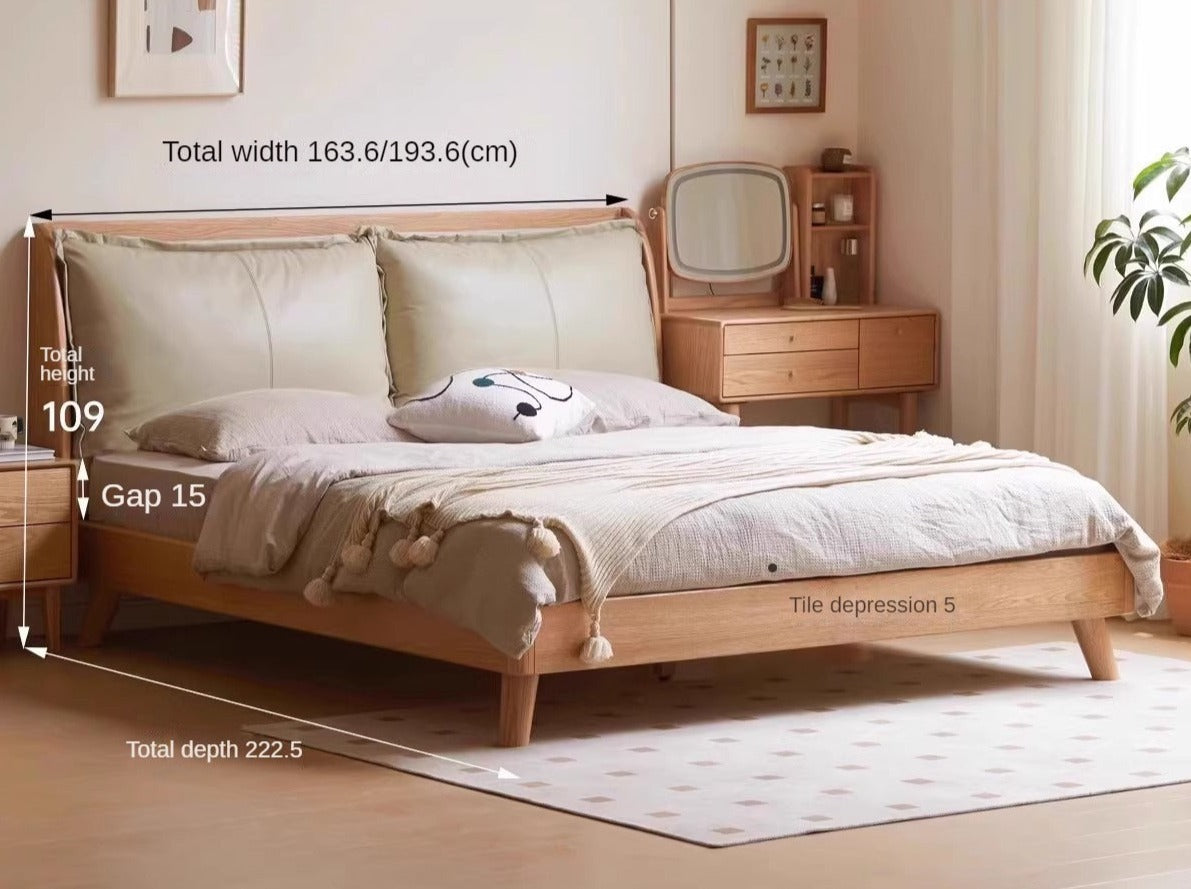 Oak Solid Wood Top Grain Leather, Technical Cloth ,Fabric Bed