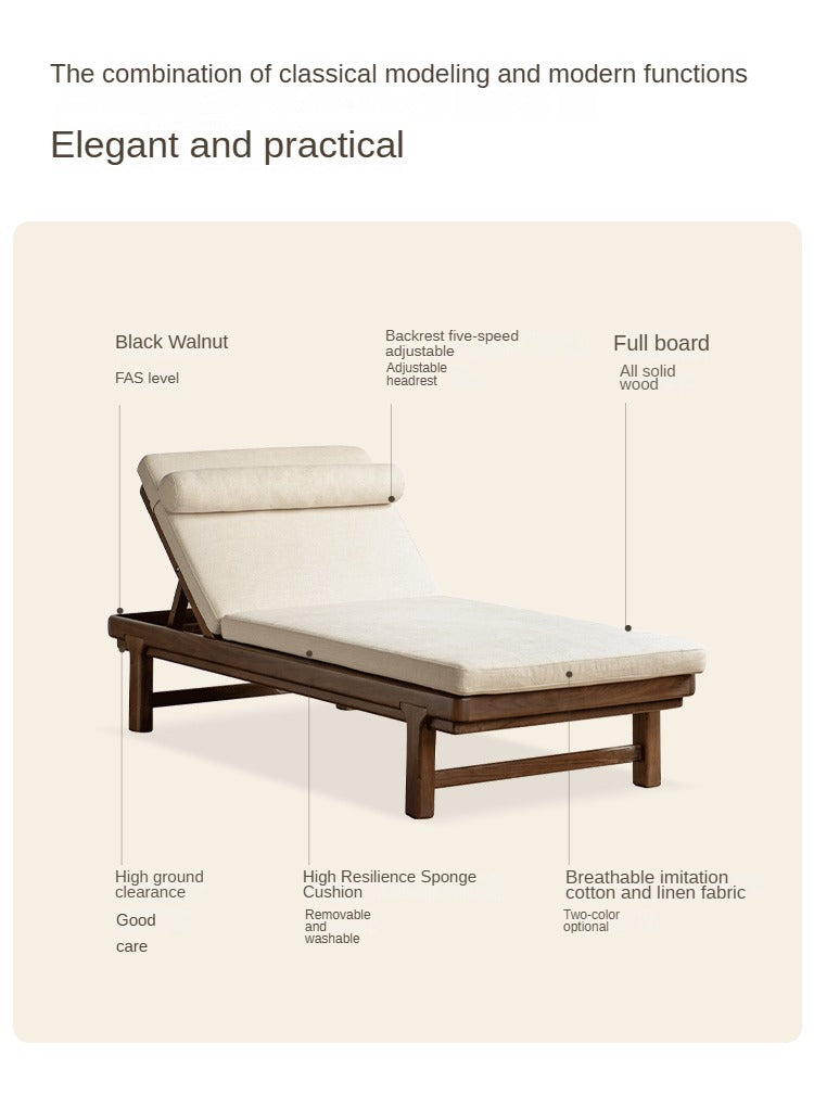 Black Walnut Solid Wood Longue Single Leisure Sofa Bed.