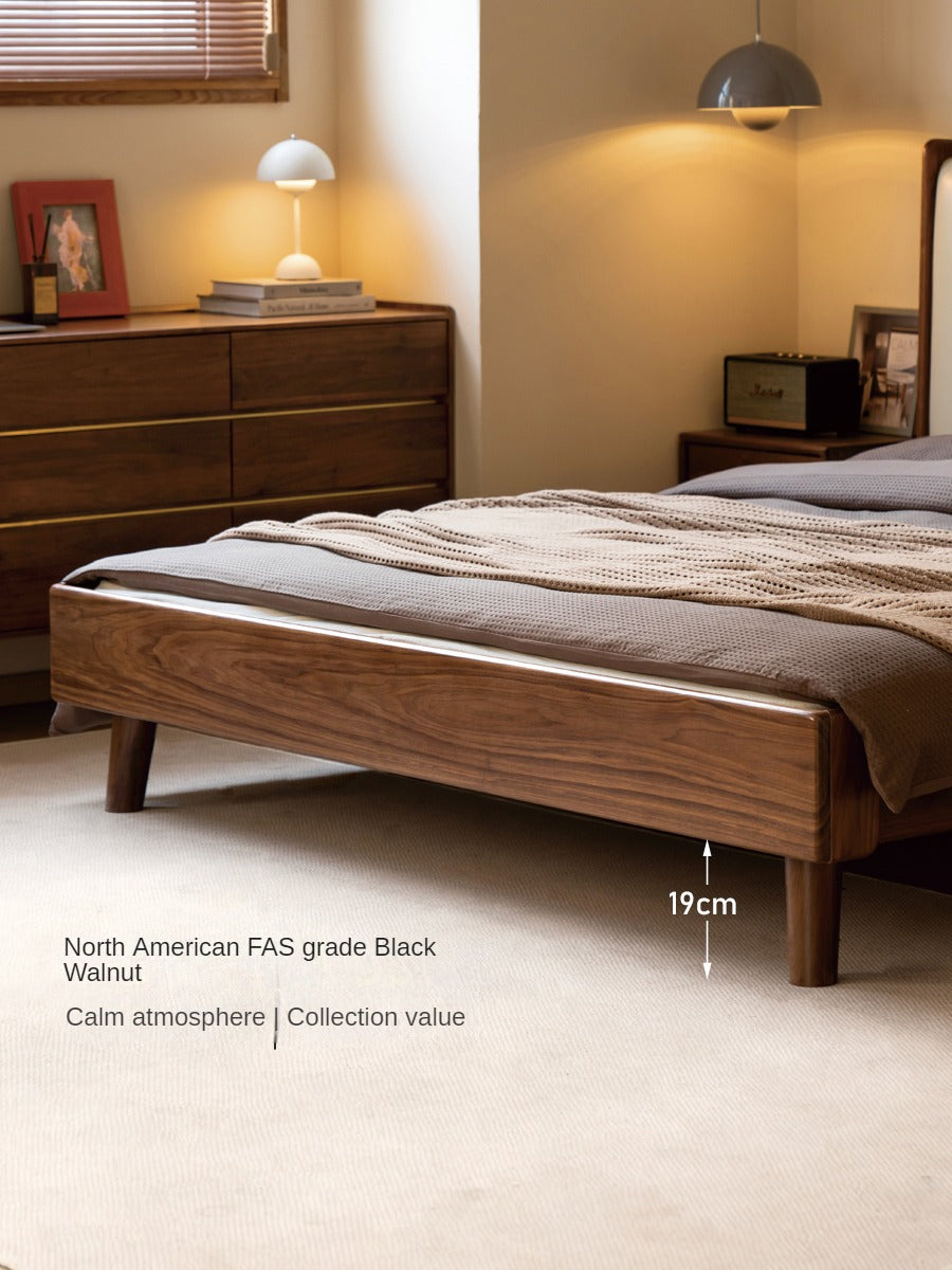 Black Walnut Solid Wood leather Simple High Soft Back Bed
