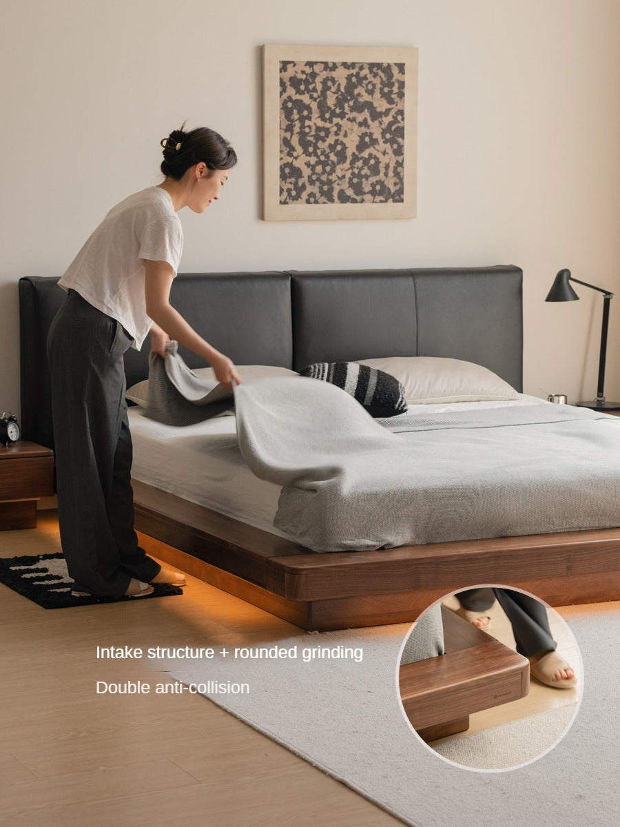 Black Walnut Solid Wood Leather Soft Suspended Bed