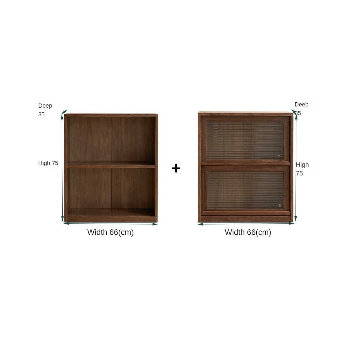 Black Walnut, Rubberwood Solid Wood Low Bookshelf Combination Floor-Standing Cabinet