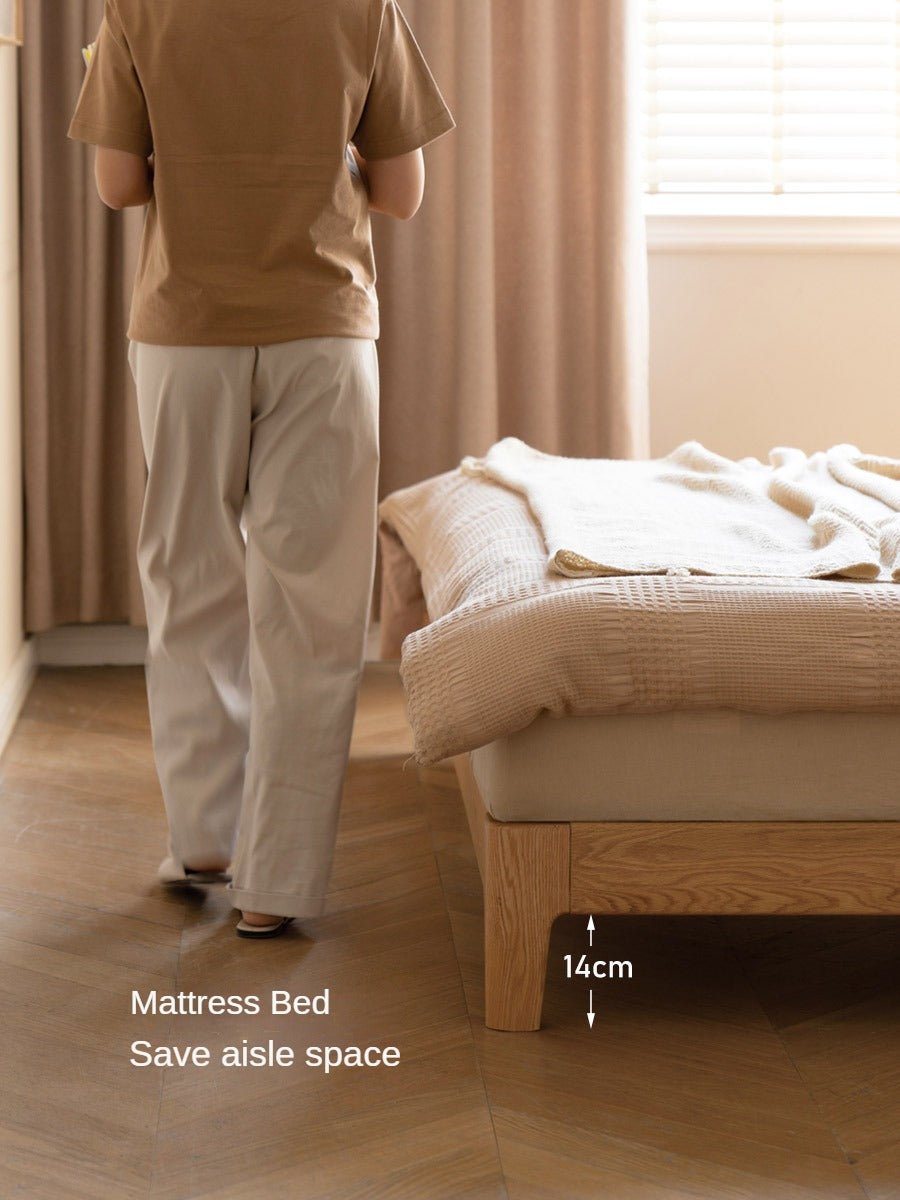 Oak, Rubber wood Solid Wood Bed Technology Fabric,Suede