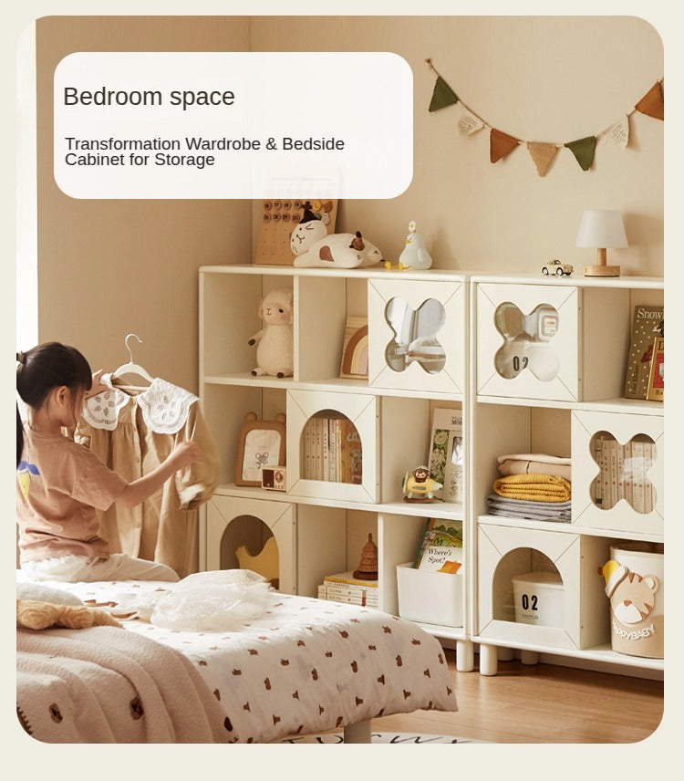 Rubber Solid Wood Modern Cream Style Floor Children's Bookcase