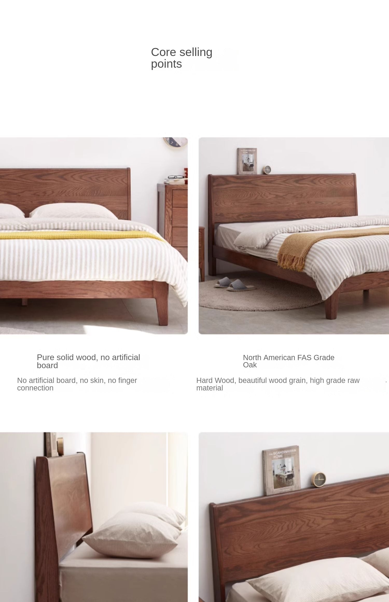 Oak solid wood bed modern simple Nordic bed