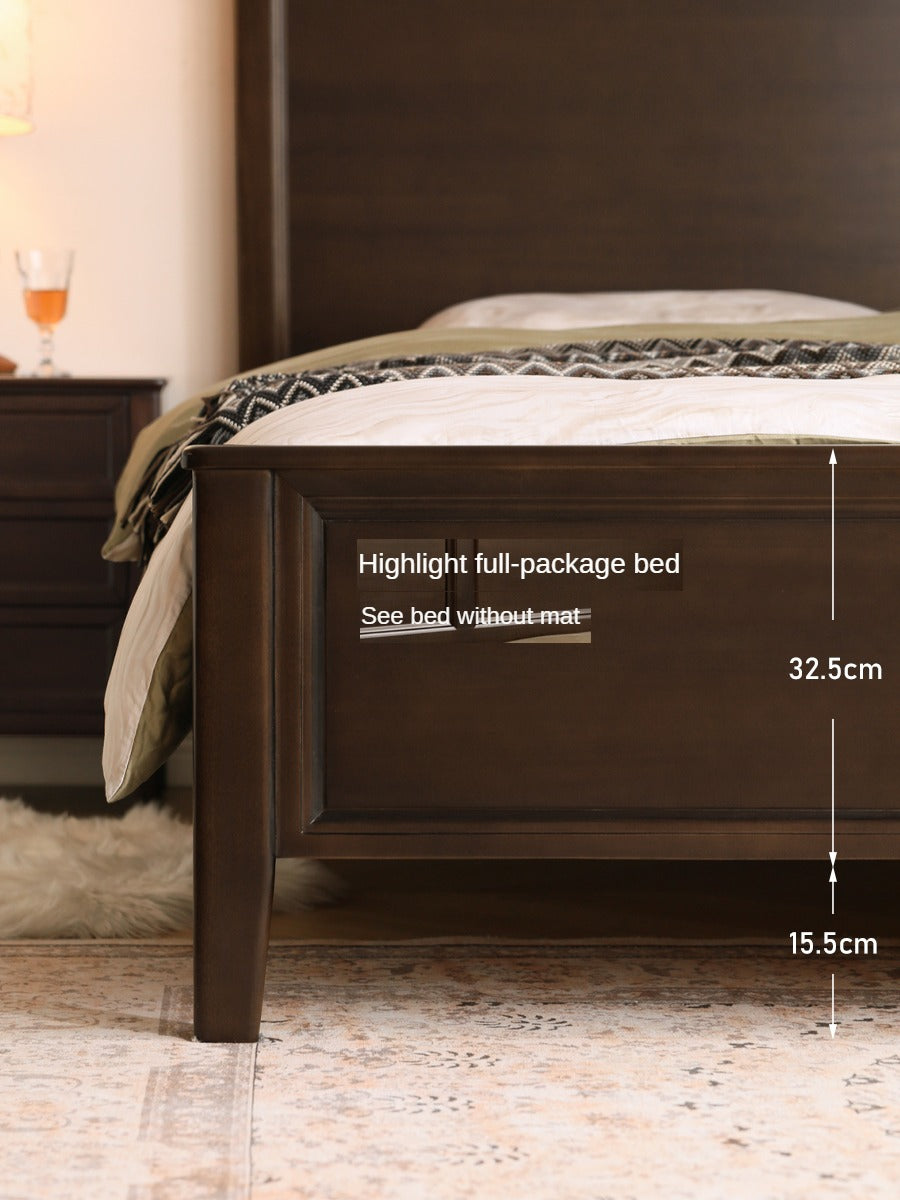 Poplar Solid Wood Bed Modern American Retro High Back Bed