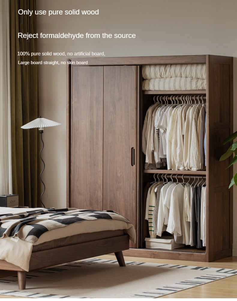 Black Walnut, Golden Sandalwood Solid Wood Wardrobe Sliding Door.