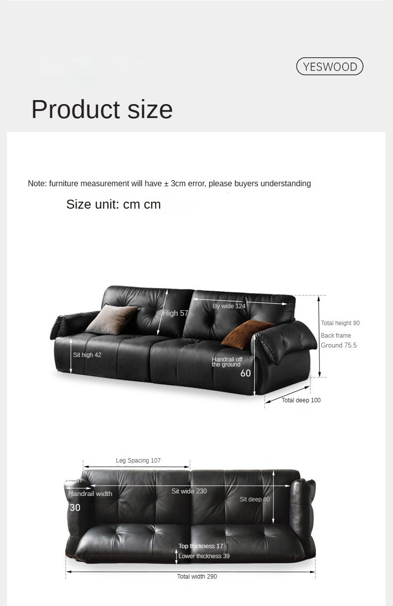 Top Layer Cowhide Leather Straight Sofa,