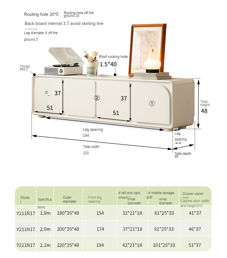 Poplar Solid Wood TV Cabinet Cream Style Floor Cabinet.