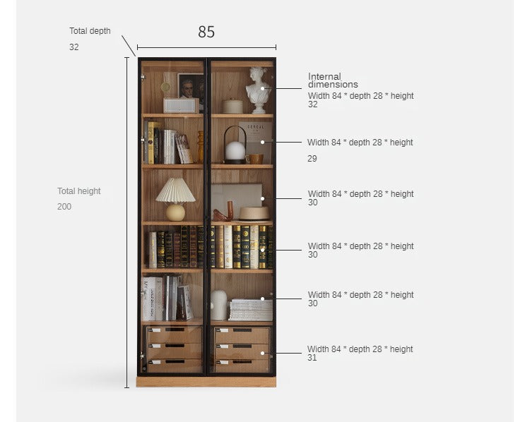 Oak, Solid Rubberwood Modern Bookcase Storage