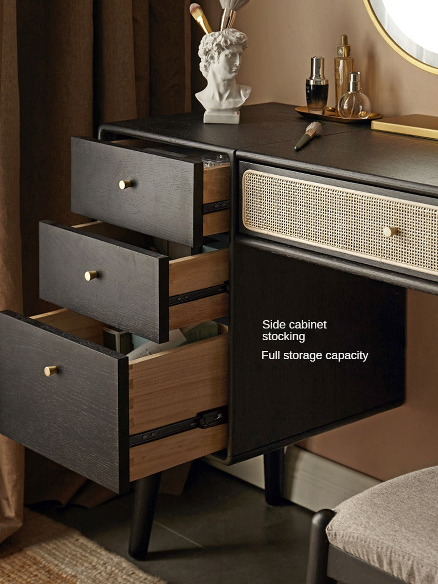 Oak Solid Wood Black Vintage Makeup Dressing Table.