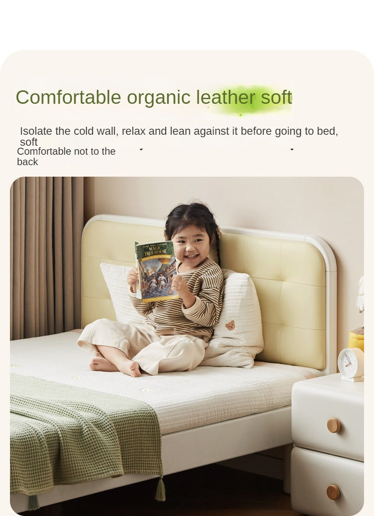 Rubber Solid Wood Children's White Cream Style Montessori Platform Bed.