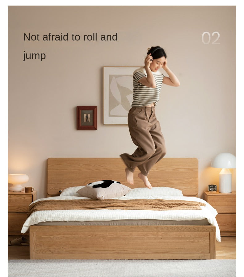 Oak,Rubberwood Solid Wood Box Simple Bed Log Style