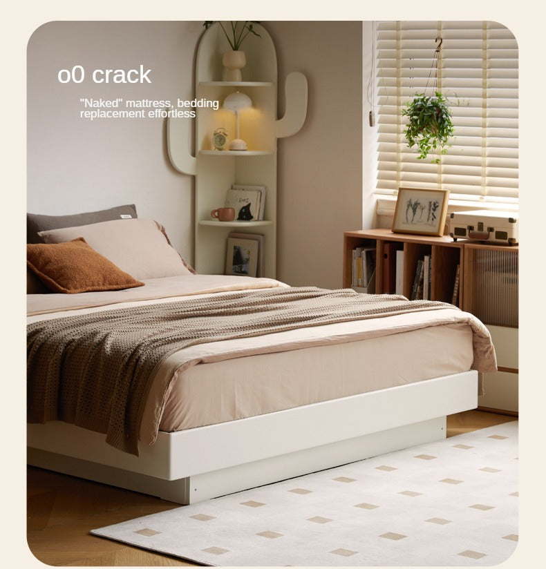 Rubber Solid Wood Suspended Box Platform Bed, Headboard-Free Bed.