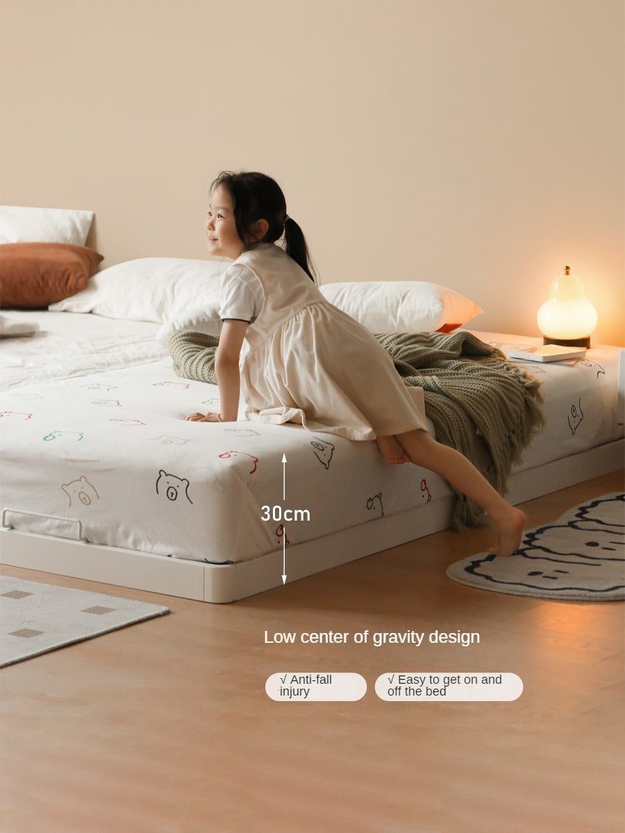 Birch solid wood platform bed, headboard-free bed floor bed cream style