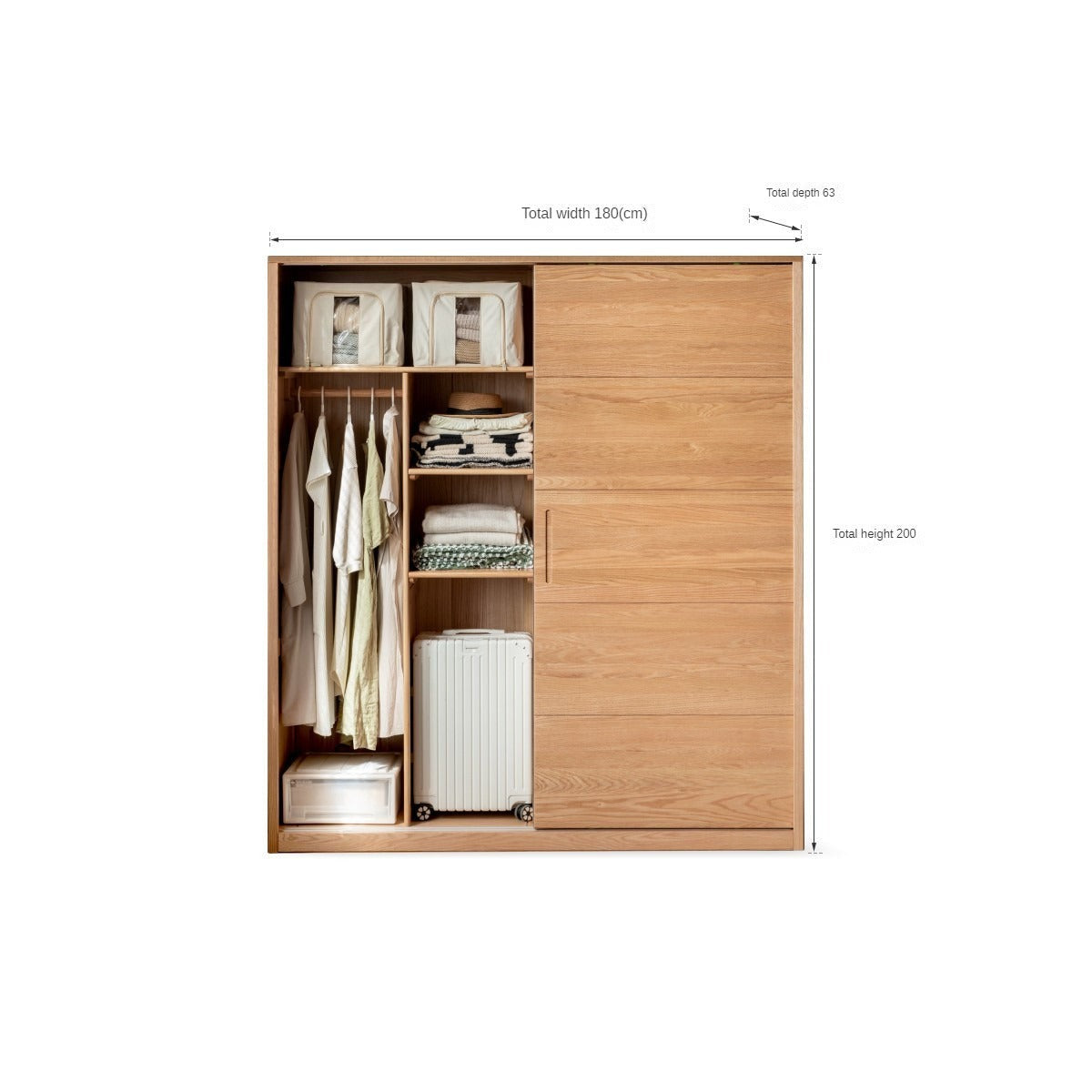 Oak, Pine Solid Wood Sliding Door Wardrobe.