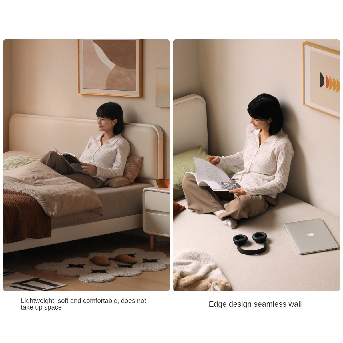 Rubber Wood  Solid Wood Soft Bed Cream Style