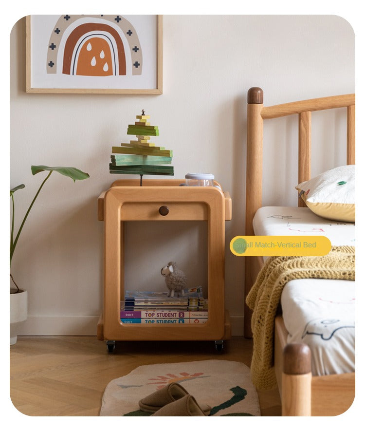 Beech, Rubber Solid Wood Children's Under-the-Table Mobile Modern Storage Rack
