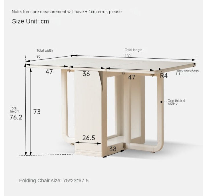 Poplar Solid Wood Cream Wind Rock Slab Folding Dining Table