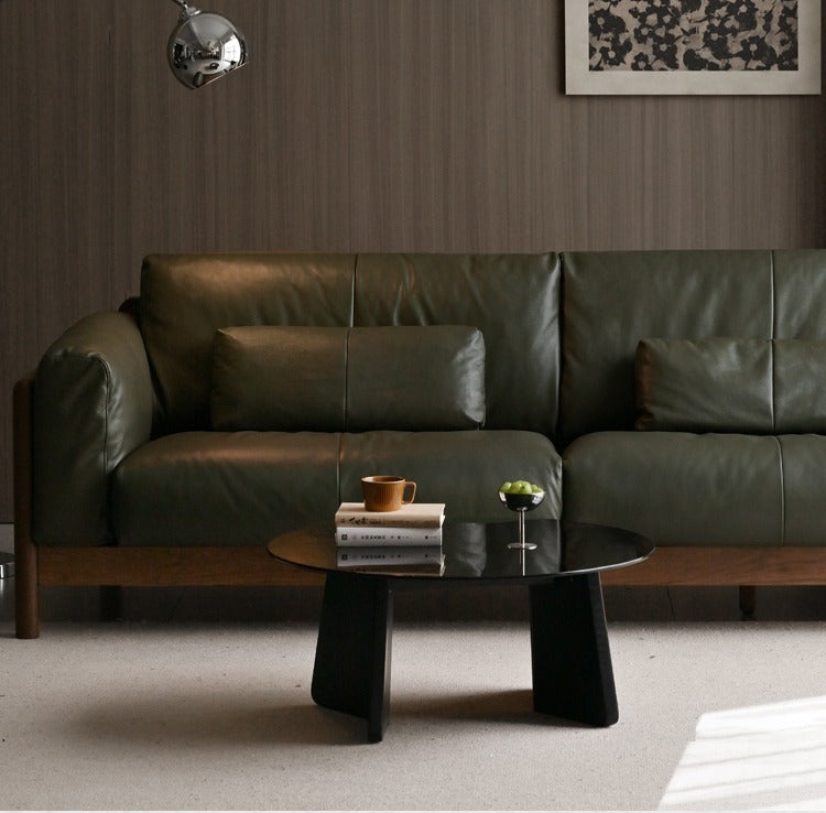 Black Walnut Solid Wood Leather Sofa Modern,