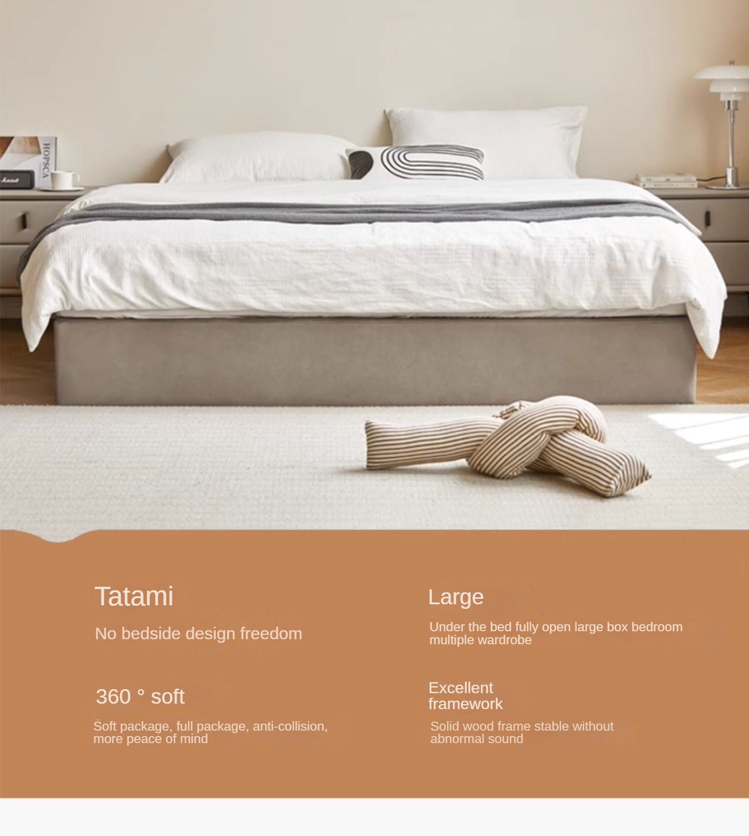 Technology cloth box platform bed, headboard-free bed