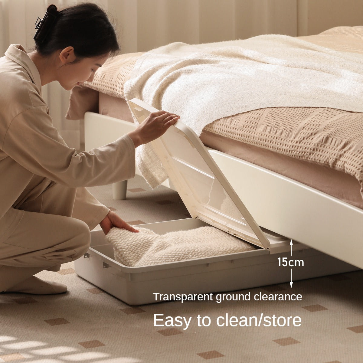 Poplar Solid Wood Cream Style Bed.