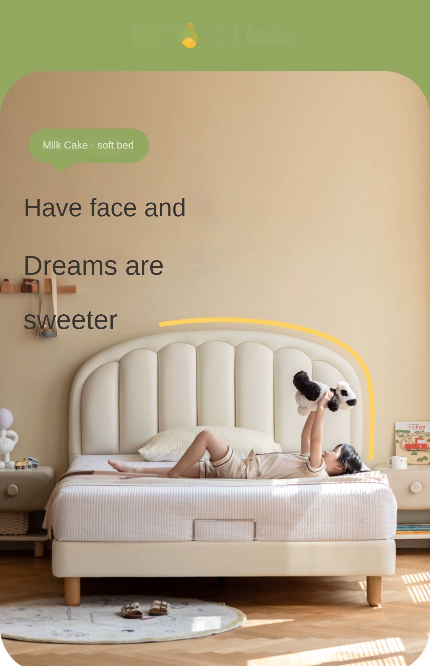 Children's Bed Modern Simple White Cream organic leather<