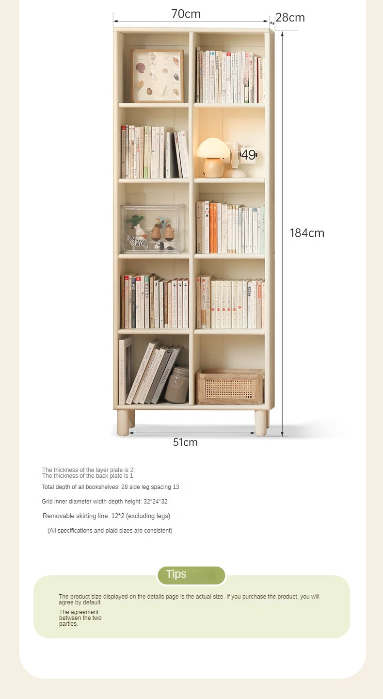 Poplar Solid Wood Bookcase Free Combination Cream Style