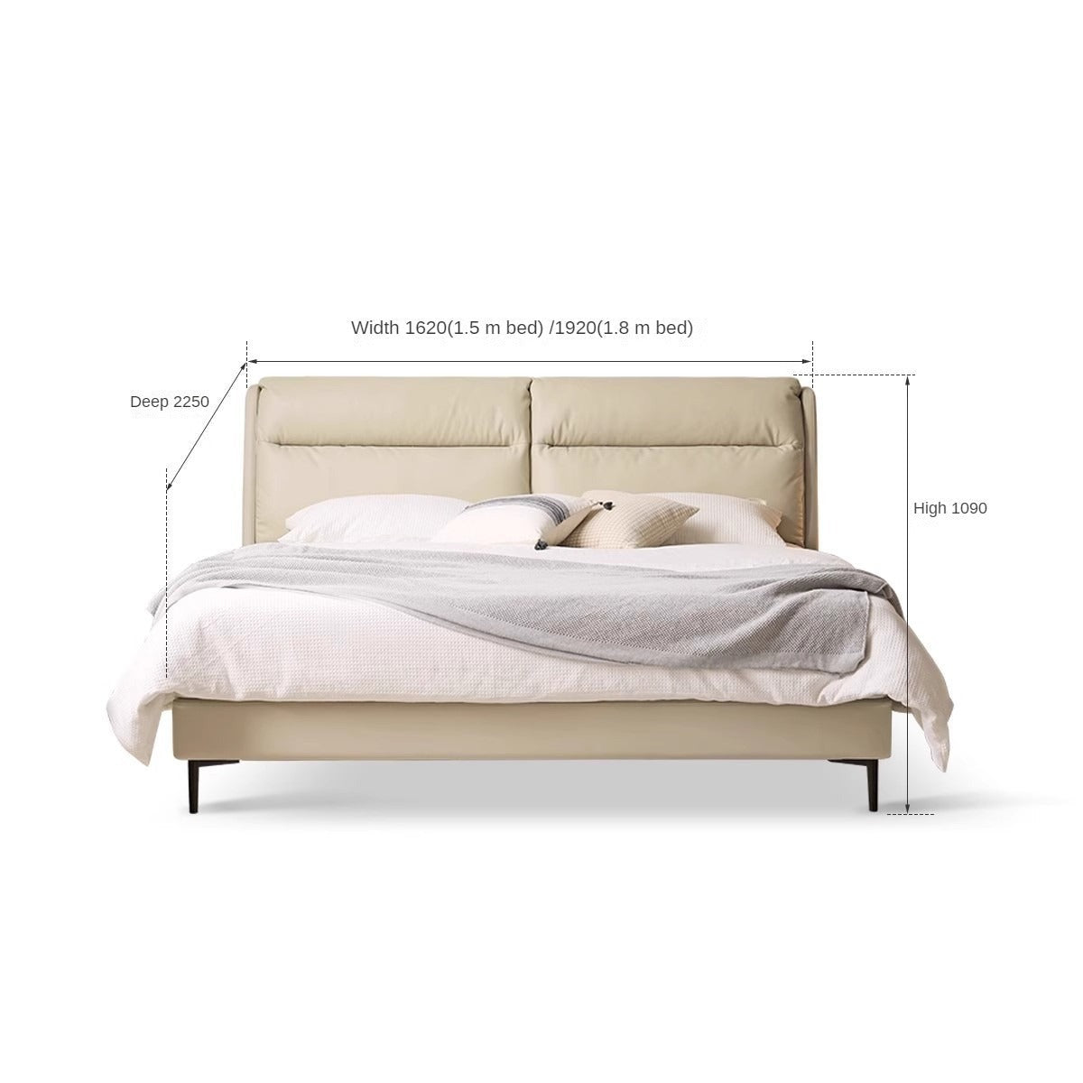 Cream Style Leather First Layer Cowhide Bed