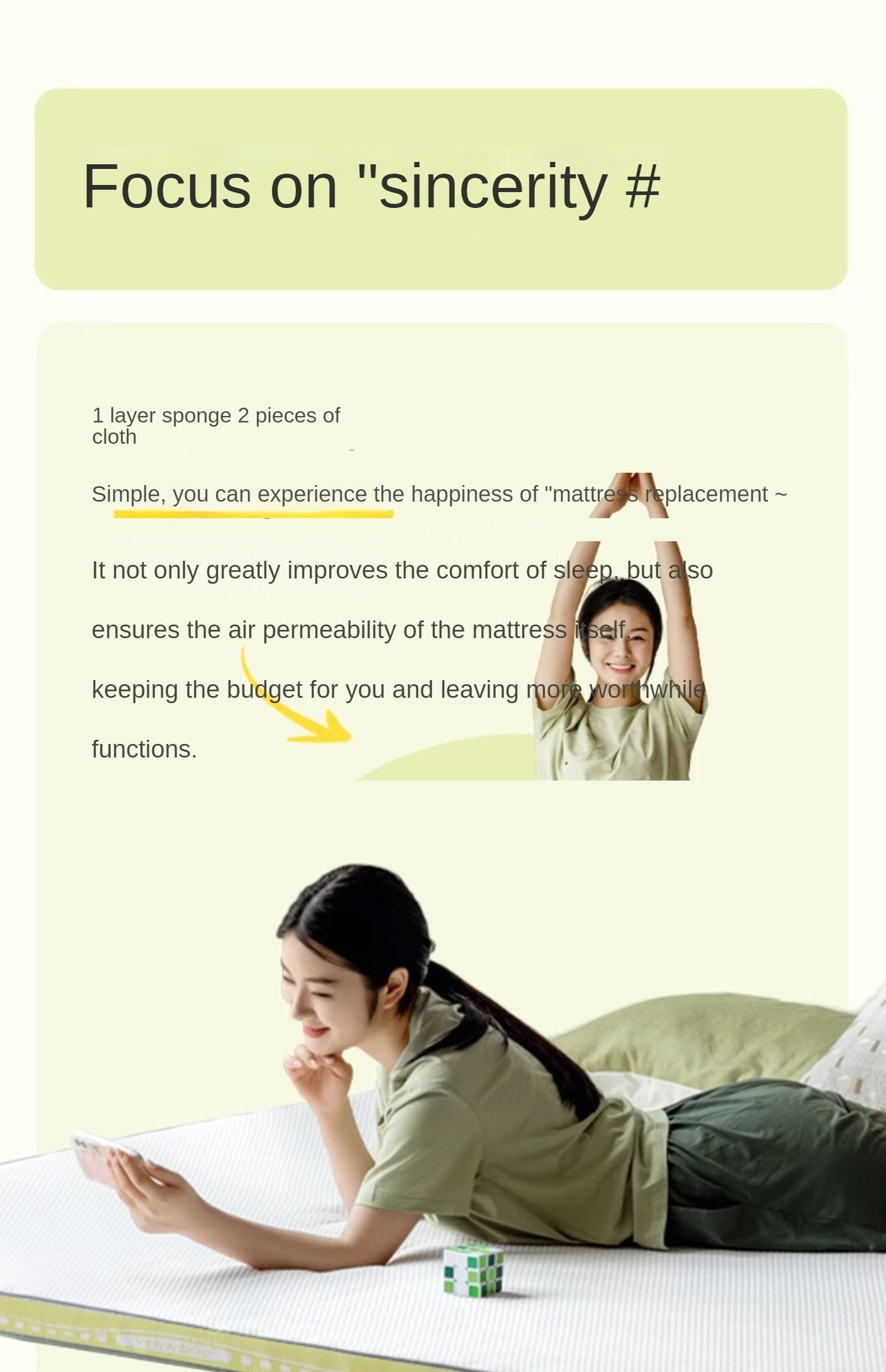 Power Sponge Lightweight Mattress, Antibacterial & Anti-Mite 5cm: