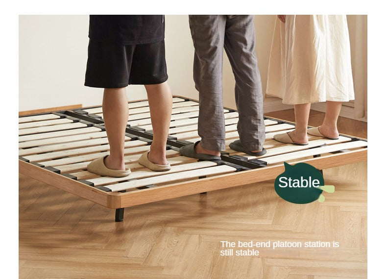 Oak Solid Wood platform bed, headboard-free bed Night Light Suspended Bed