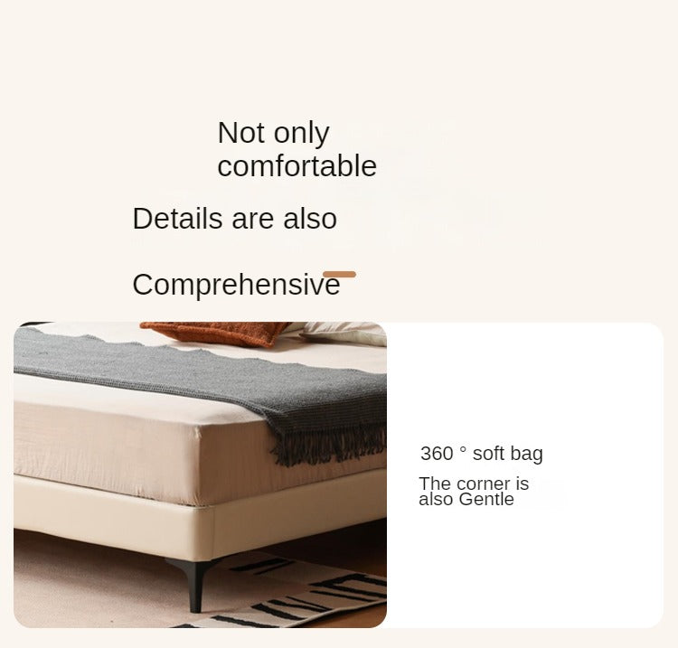 Genuine Leather, Ecological Cloud Leather Bed Cream Style Light Luxury
