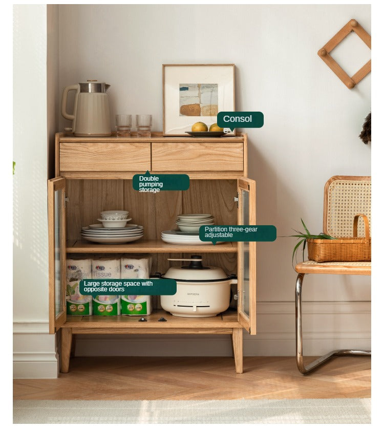 Oak Solid Wood, Solid RubberWood Nordic Modern Sideboard