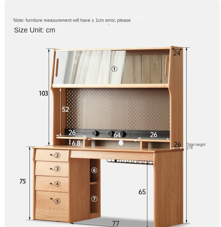 Oak, Cherry Solid Wood Desk Bookshelf Integrated Warm Light