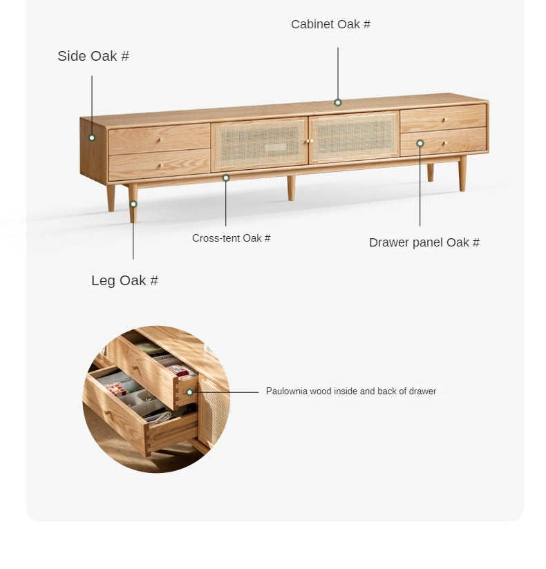 Oak Solid Wood Rattan TV Cabinet