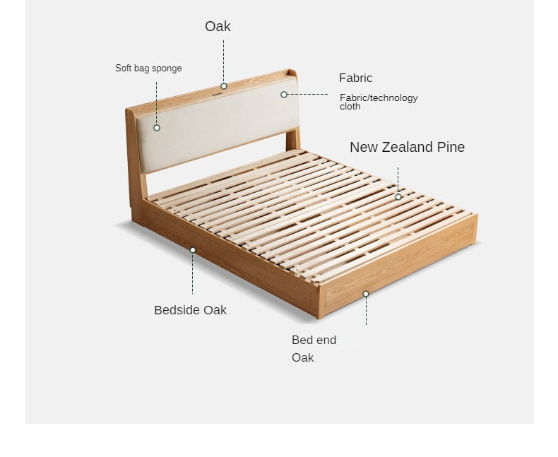 Oak Solid Wood Box Bed Storage Bed Technology Loth, Fabric