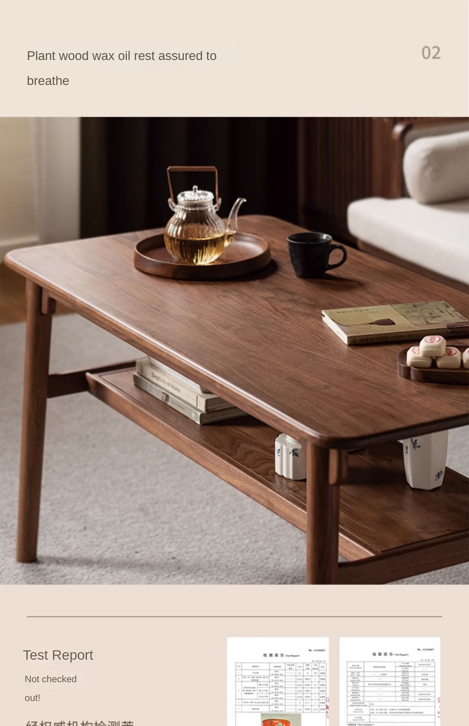 Ash, Black Walnut Solid Wood Double-Layer Coffee Table