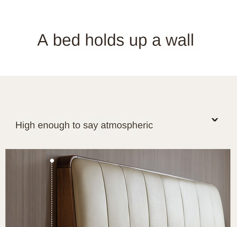 Teak, Black Walnut Solid Wood Bed Leather Soft Bed with Socket