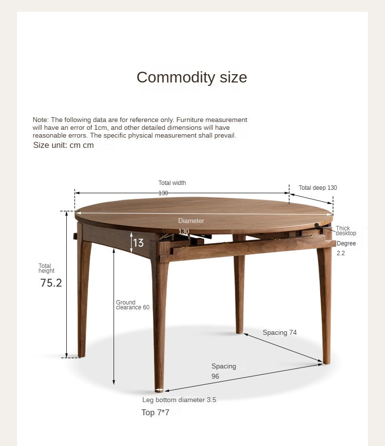 Black Walnut, Oak Solid Wood Modern Folding Round Dining Table