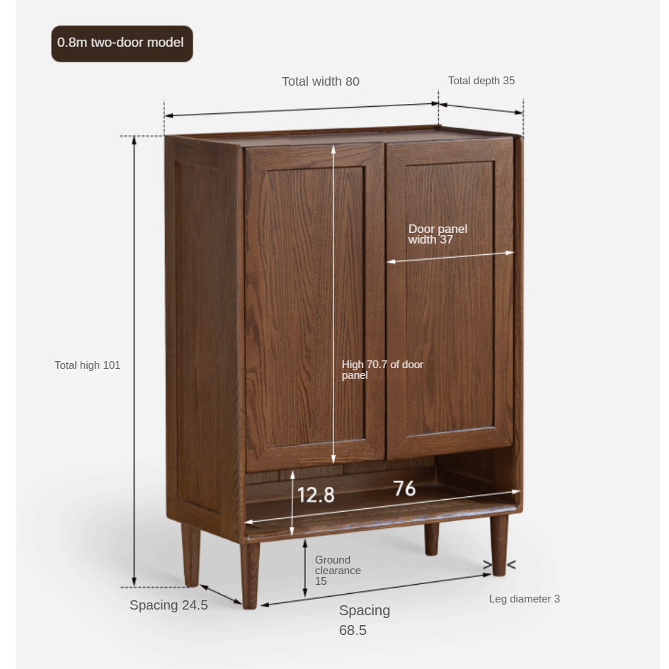 Oak Solid Wood, Solid Rubberwood Large Capacity Shoe Cabinet