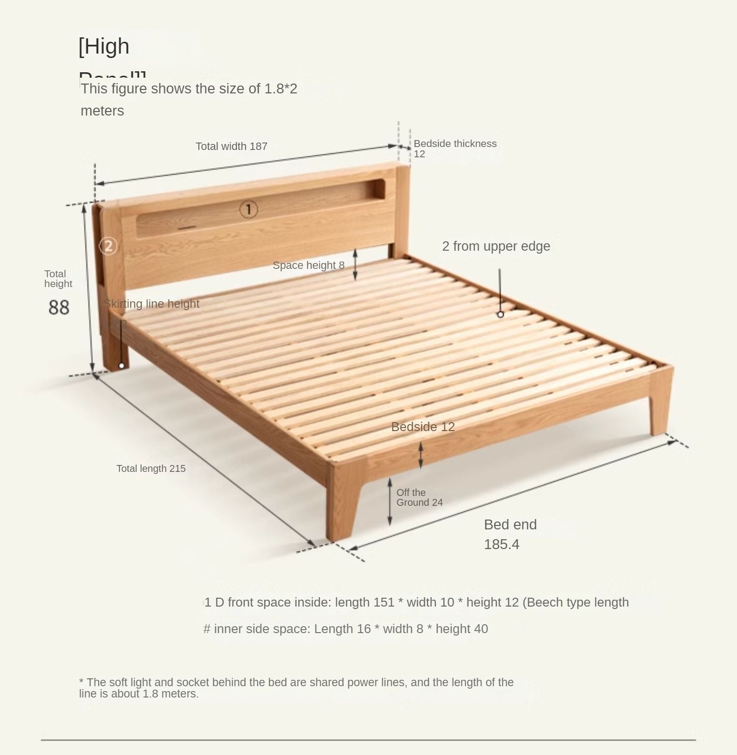 Oak, Beech Solid Wood With Light And Bookshelf Bed